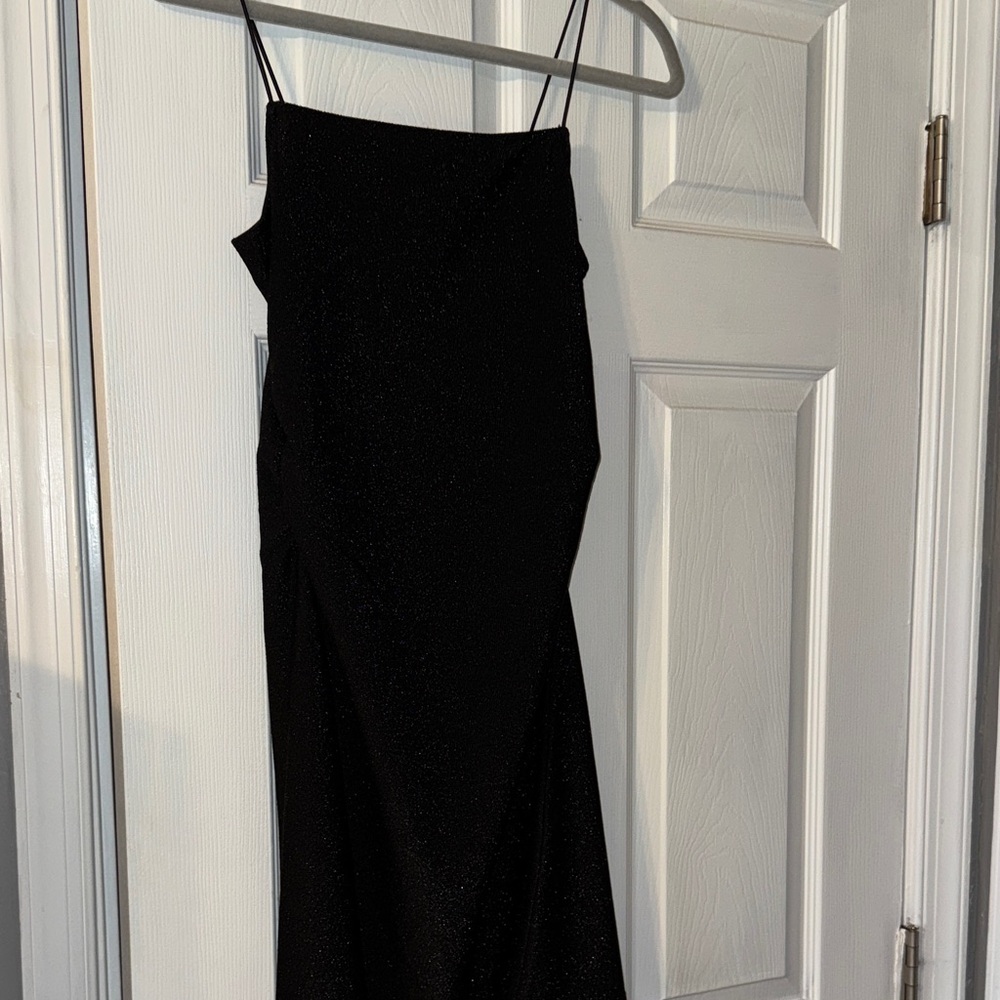 Divided Black Mini Dress with Spaghetti Straps